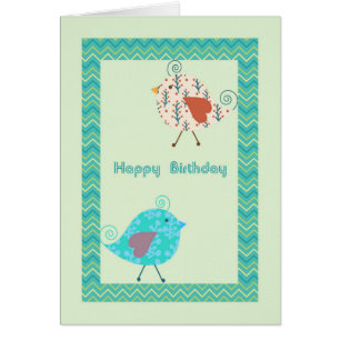Birthday Card with Designer Birds in Green