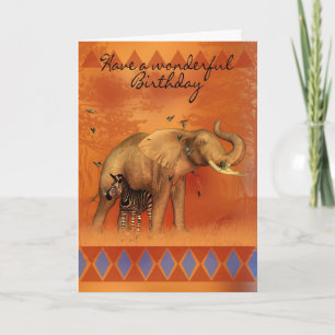 Birthday Card With Elephant Butterfly And Zebra