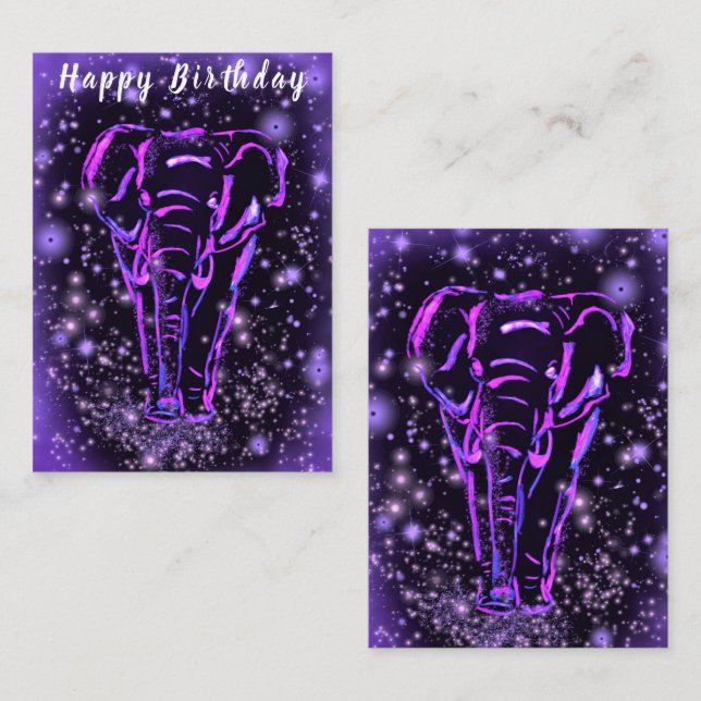 Birthday Card with Elephant In Starry Night (Front/Back)