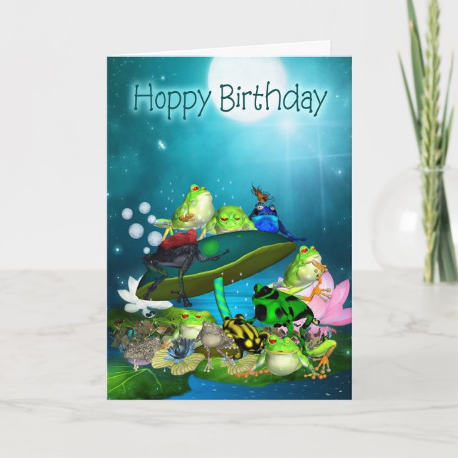 Birthday Card With Fantasy Frogs - Hoppy Birthday (Front)