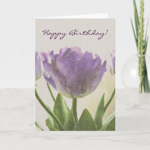Birthday card with flower art   Purple tulip image