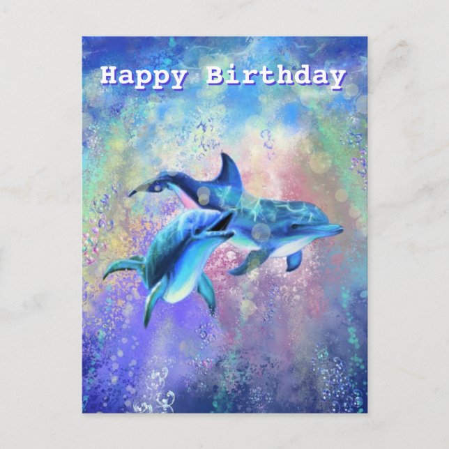 Birthday Card with Happy Dolphins (Front)