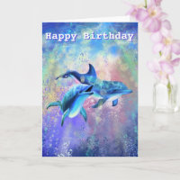 Birthday Card with Happy Dolphins Couple