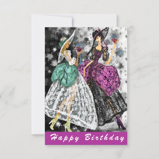 Birthday Card with Ladies Drinking Wine - Cheers (Front)