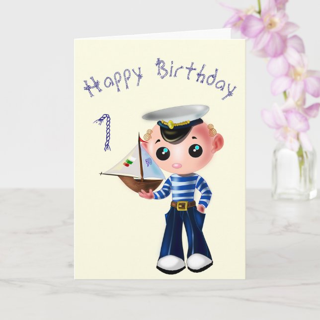 Birthday Card with Little Sailor Boy (Orchid)