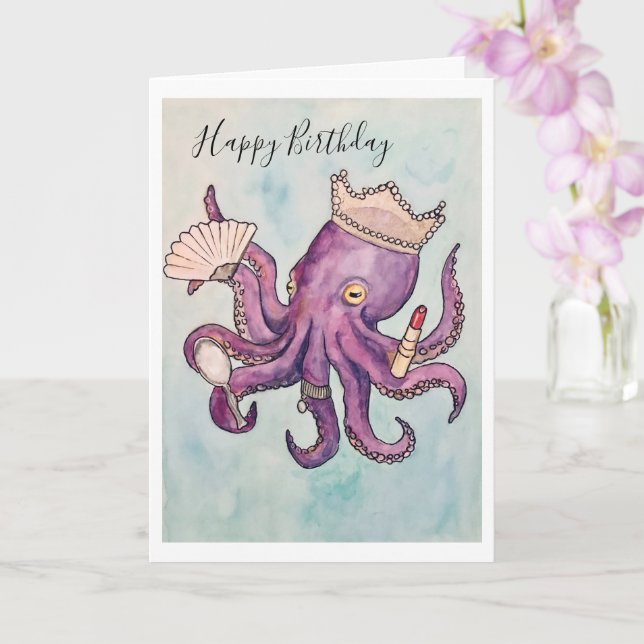 Birthday card with octopus design (Orchid)