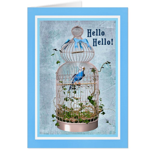 Birthday Card with Parrot in Pretty Cage (Front)