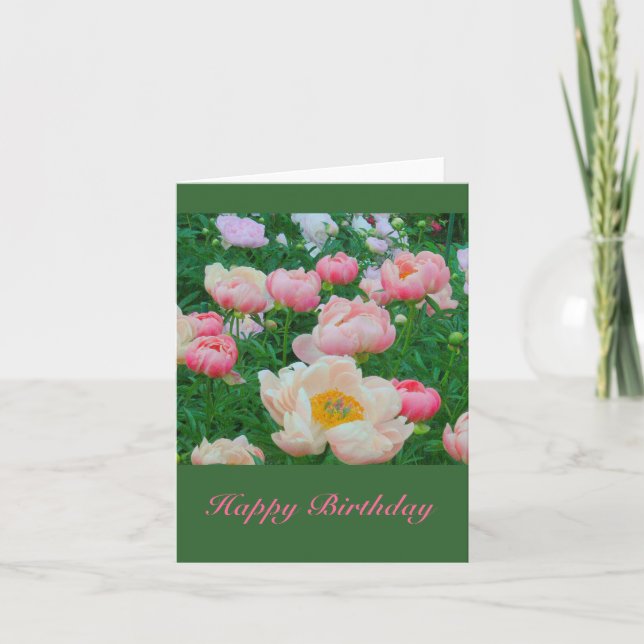 BIRTHDAY CARD WITH PASTEL-COLORED PEONIES (Front)