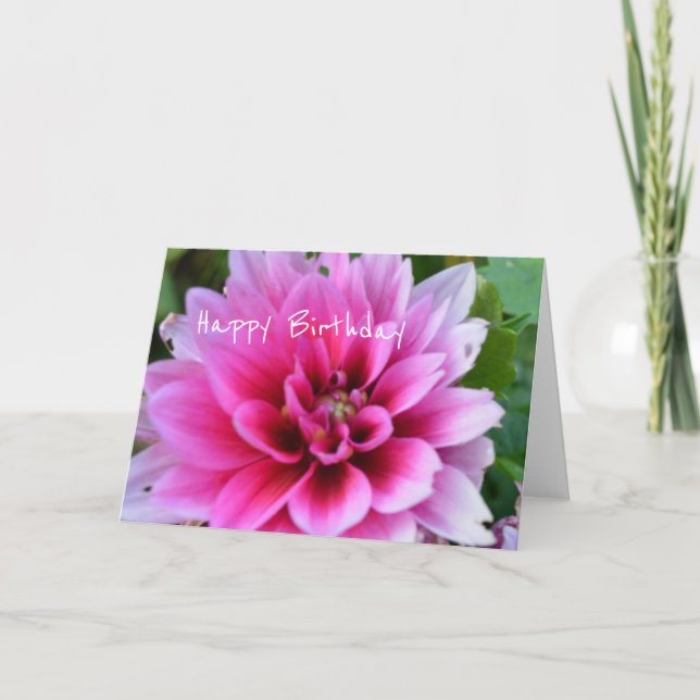 Birthday card with pink and white dahlia (Front)