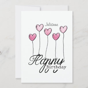 Birthday Card With Pink Heart Balloons And Name