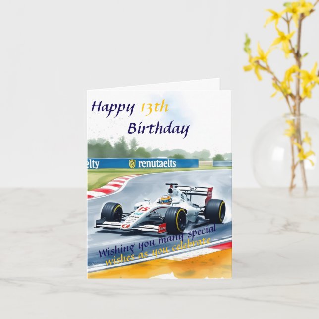 Birthday Card with racing car. (Yellow Flower)