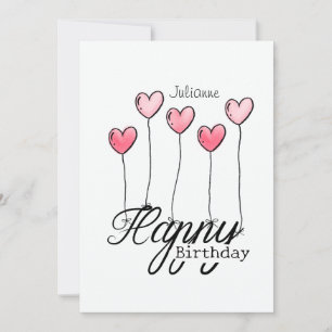 Birthday Card With Red Heart Balloons And Name