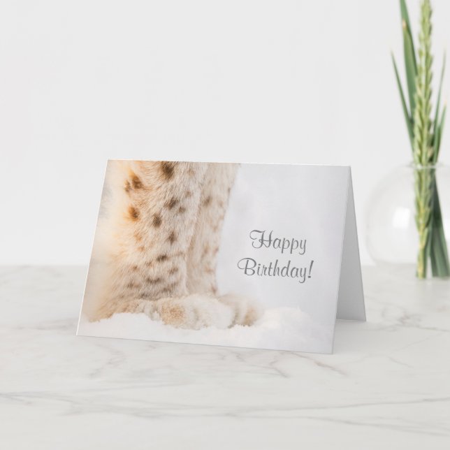 Birthday card with soft golden lynx paws in snow (Front)