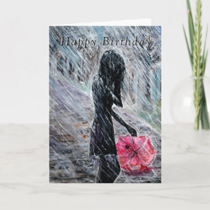 Birthday Card Woman In Rain - Painting