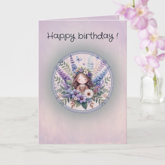 Birthday card, Wrapped in Flowers, Wrapped in Joy Card (Orchid)