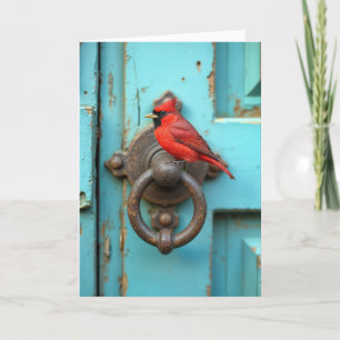 Birthday Cardinal On a Rusty Door Knocker Card