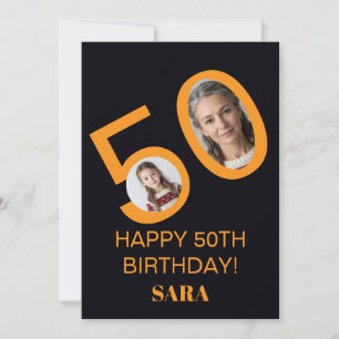 Birthday Cards Black Gold 50th Photo Design