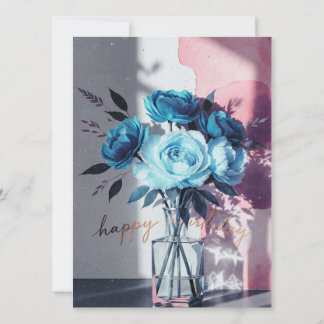 birthday cards blue modern flowers pink watercolor