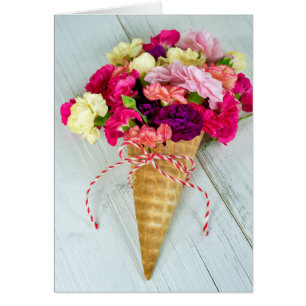 birthday carnation bouquet in waffle cone