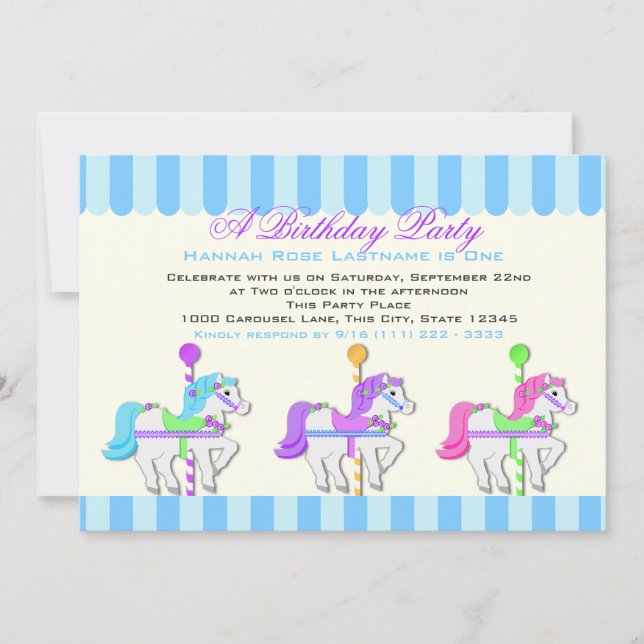 Birthday Carousel Ponies Invitation (Front)