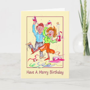 Birthday Cartoon Caricature of a  Couple Partying Card