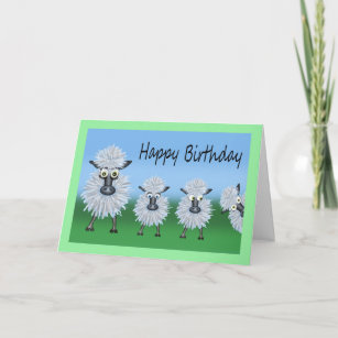 Birthday Cartoon Caricature of A Sheep and Lambs Card