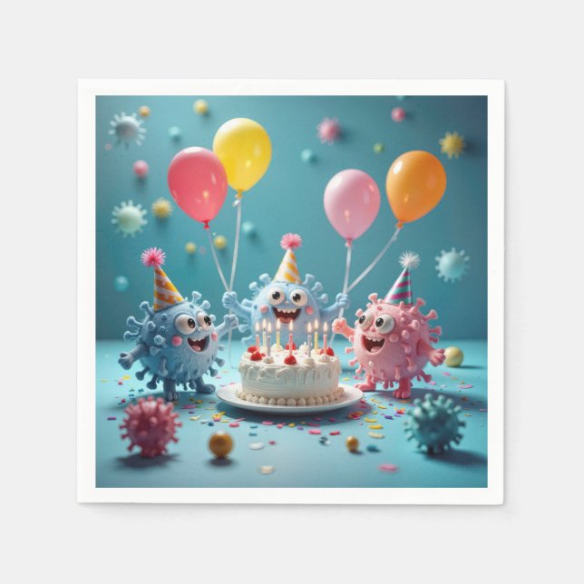 Birthday Cartoon Germ Party Fun Napkin (Front)