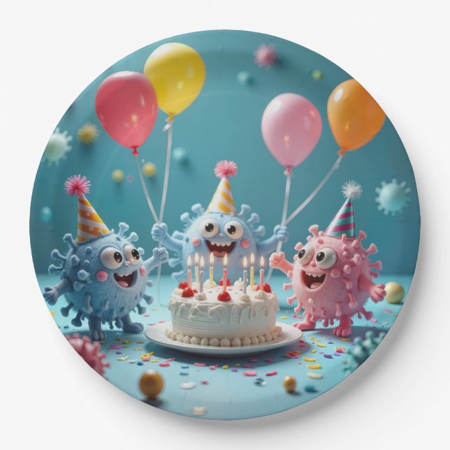 Birthday Cartoon Germ Party Fun Paper Plate (Front)