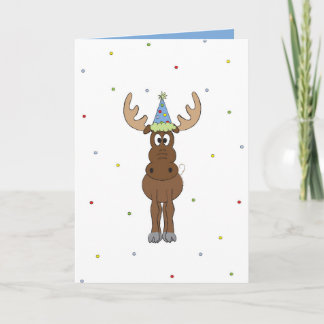 Birthday cartoon moose colourful confetti  card