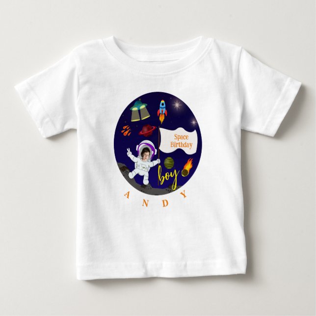Birthday Cartoon Space Theme Baby T-Shirt (Front)