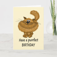 Birthday Cartoon Style Fluffy Cat