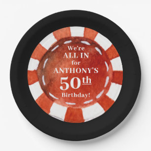 Birthday Casino Poker Chip Personalised Paper Plate