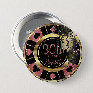 Birthday Casino Poker Chip - Rose 7.5 Cm Round Badge
