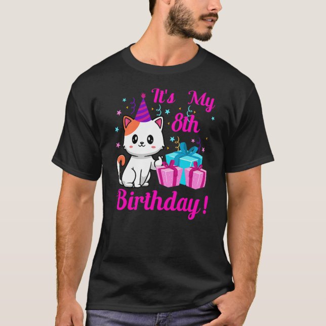 Birthday cat 8 years old Kitten kitty 8th Birthday T-Shirt (Front)