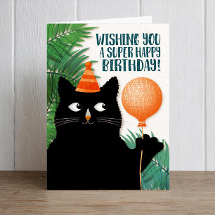 Birthday cat and balloon with custom text card