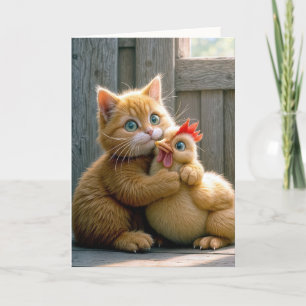 Birthday Cat and Chicken Card