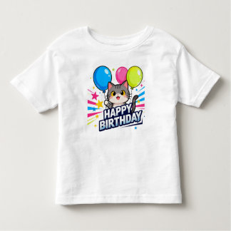 Birthday Cat Balloons – Cute Kawaii Happy Birthday Toddler T-Shirt