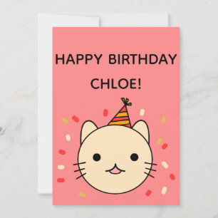 Birthday Cat Beige Cat Happy Birthday Flat Card