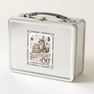 Birthday Cat Cat Birthday Age Vintage Vector Art S Metal Lunch Box