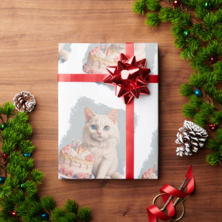 Birthday cat cute wrapping paper