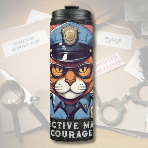 Birthday Cat Gifts for Police Officers Dad Husband Thermal Tumbler