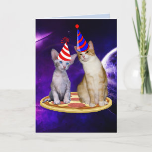 BIRTHDAY CAT IN SPACE WITH PIZZA CATS CARD