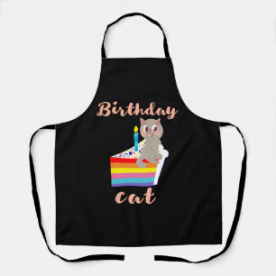 Birthday Cat - kawaii grey cat birthday Apron