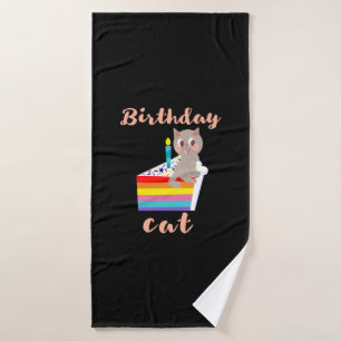 Birthday Cat - kawaii grey cat birthday Bath Towel