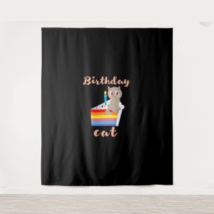 Birthday Cat - kawaii grey cat birthday Tapestry