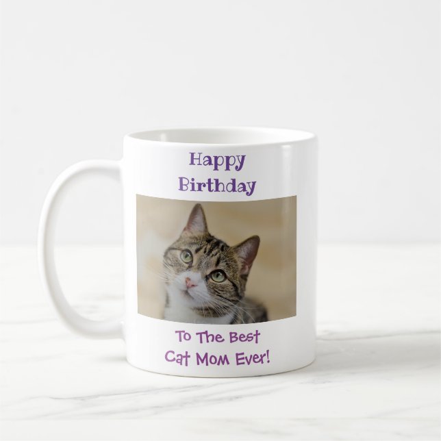 Birthday Cat Mum Best Ever Pet Photo Coffee Mug (Left)