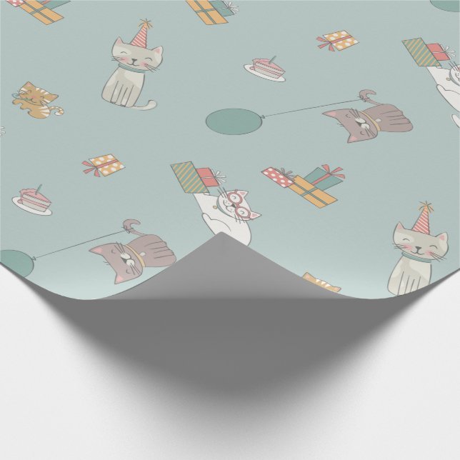 Birthday cat party  wrapping paper (Corner)