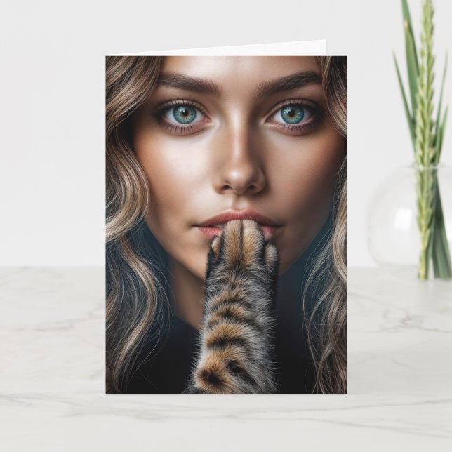 Birthday Cat Paw On Woman's Lips Card (Front)