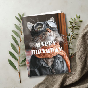 Birthday Cat Pilot Airplane Cool Funny Aviation Card