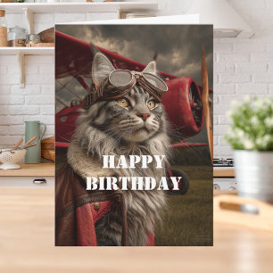 Birthday Cat Pilot Airplane Cool Funny Aviation Card